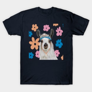 Llama | Cute Llama | Bohemian Llama on Retro flowers T-Shirt